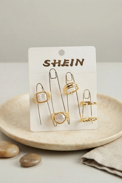 shopwave Gold Color Brass Stone Detailed Bohemian Ring Combination Byk4282