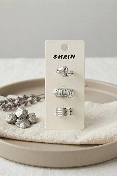 shopwave Silver Color Brass 3-Piece Vintage Women's Ring Combination Byk4297