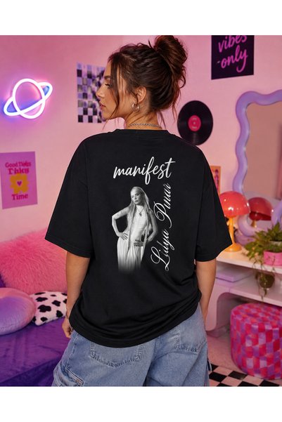 fingerjewerly Manifest Group Lidya Pınar Printed Oversize T-Shirt Unisex 80% Cotton Boxy Fit Streetwear T-Shirt Thick Textured