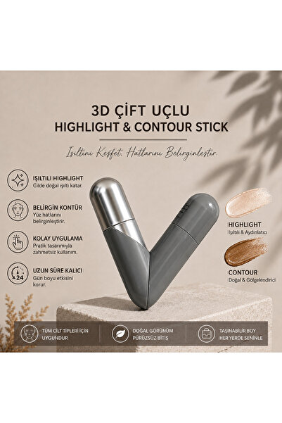 Genel Markalar 3D Çift Uçlu Highlight & Contour Likit – Aydınlatıcı ve Kontür