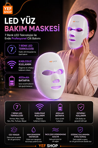 YEF SHOP Yüz Bakım Maskesi Yaşlanma Karşıtı Cilt Yenileyici 7 Renk LED