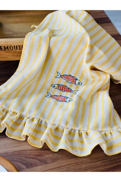 HOME OF BLOSSOM Yellow Striped Sardine Embroidery Kitchen Cloth 40*60cm