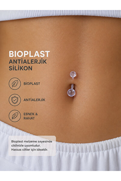Arescollection Bioplast esnek silikon şeffaf göbek piercingi