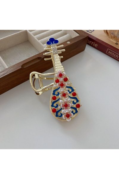 GÜLPEŞE Büyük Boy Şeffaf Çiçekli Gold Gitar Metal Mandal Toka