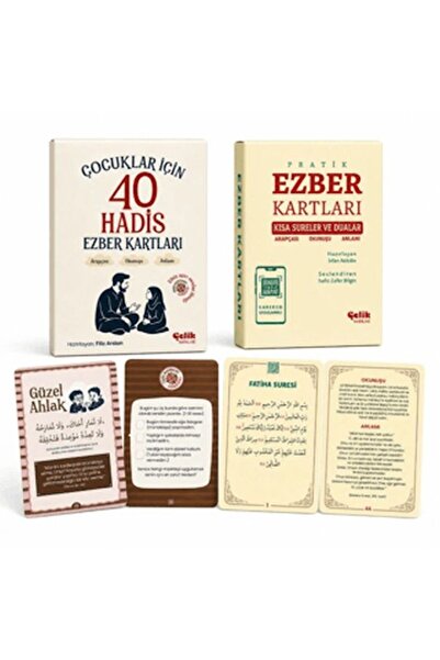 Çelik Yayınevi Ezber Kartları Seti: 1 - Çocuklar için 40 Hadis 2 - Kısa Surel...