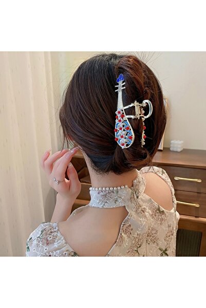 GÜLPEŞE Büyük Boy Şeffaf Çiçekli Gold Gitar Metal Mandal Toka