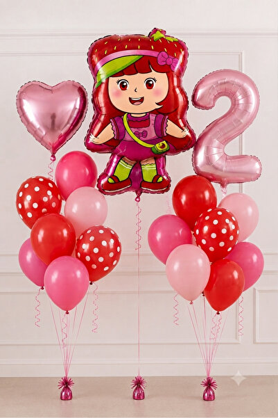 ALYA PARTİ 1 Yaş Çilek Kız Temalı Doğum Günü Balon Seti | Rakam Folyo + Pembe...