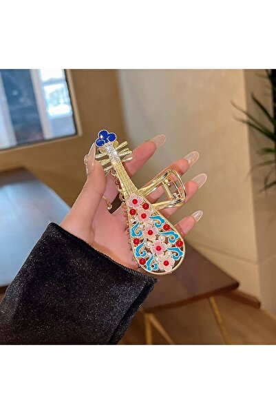 GÜLPEŞE Büyük Boy Şeffaf Çiçekli Gold Gitar Metal Mandal Toka