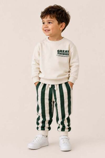 Mojo Bebek Mojo baby boy 1-4 years great new day printed tracksuit set cream-...