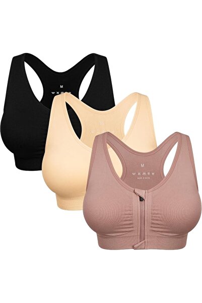 GENERAL Sports Bras for Women Front Zipper Post Surgery Bra Wire Free Metal F...