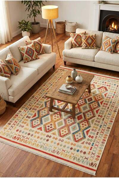 Etnik Home NOMAD 08 LIGHT MULTY Makinede Yıkanabilir Çift Taraflı Otantik Dok...