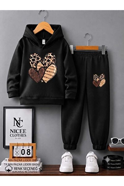 Leto Lykia Children's Tracksuit Set Unisex (Triple Leopard Heart Winter Print)