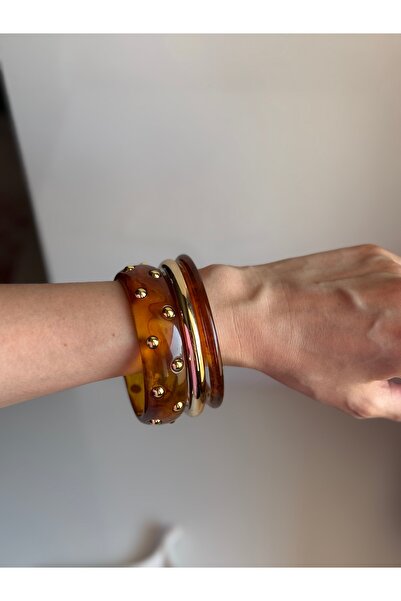 BBbutik Gold Detaylı Kehribar Reçine Bileklik