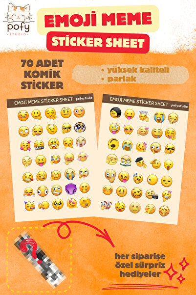 Pofy Studio 70 Adet Komik Emoji Meme Sticker Seti | Ajanda, Journal, Scrapbook, Bullet Journal