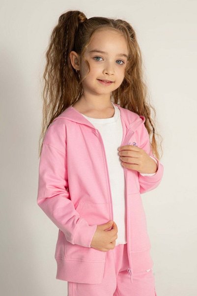 Dmb Girl's 3-8 Years Old Hooded Seasonal Zippered Cardigan Pink