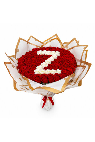 velve Buchet floral personalizat cu litera, din 65 trandafiri de sapun, Rosu-...