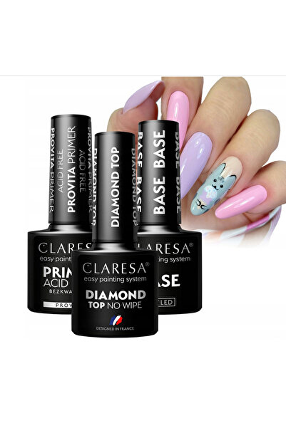 Claresa Kit hibrid pentru unghii: Bază, Top, Primer fără ștergere, Fără acid
