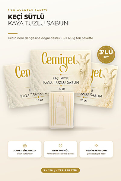 Keçi Sütlü Kaya Tuzu Sabunu Shea Yağlı Nemlendirici 3'lü Set 3 x 120 g
