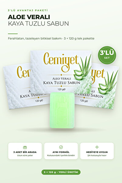 Aloe Veralı Kaya Tuzu Sabunu Aloe Vera Özlü 3'lü Set 3 x 120 g