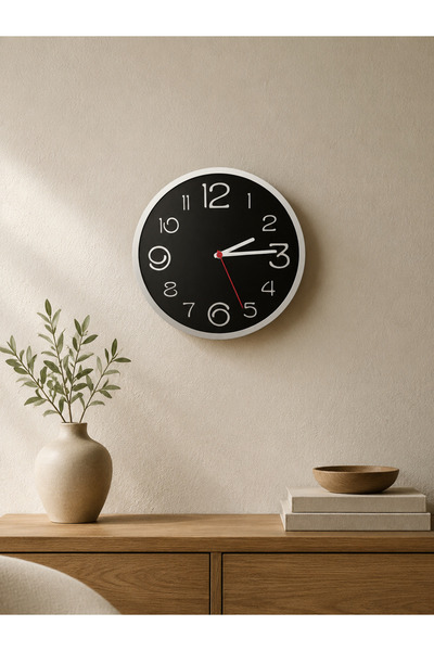 Rapithwin Modern Sessiz Dekoratif Duvar Saati 30 cm Yuvarlak Askılı – 3 Kat MDF, 2 Renk Seçenekli,Pili icinde