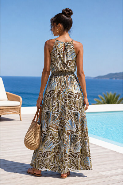 mixxtrend Women's Back Button Detailed Maxi Dress
