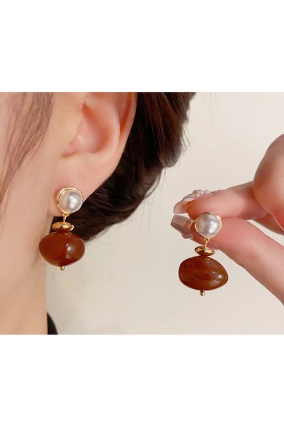 Glamluxe Steel Earrings - Gold-colored - Pearl