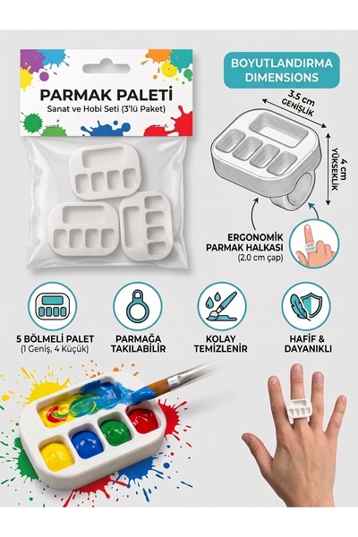 No19 Atölye Parmak Boya Paleti, 5 Bölmeli, Yüzük Parmak, Boya Paleti - Nail A...