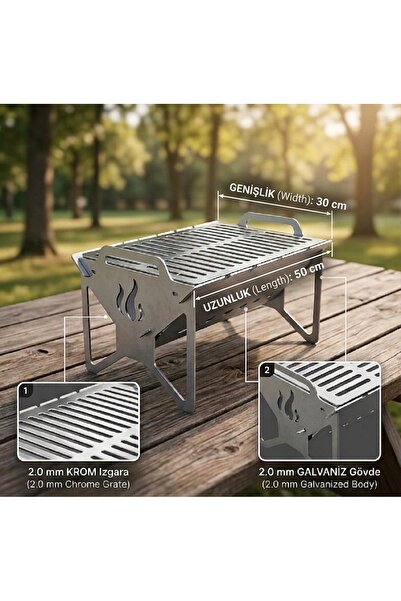 Senipa Katlanabilir Çanta Tipi Kamp Mangalı - 2.0 mm Galvaniz Gövde & Krom Iz...