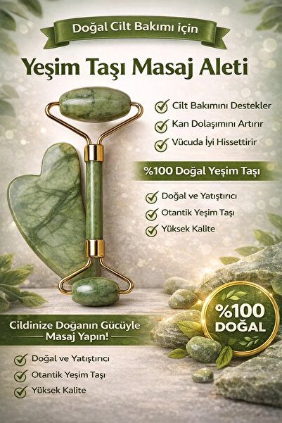Tasarım Evi 2'li Set %100 Doğal Yeşim Taşı - Kalp Gua Sha Cilt Masaj Aleti Yüz Masaj Aleti