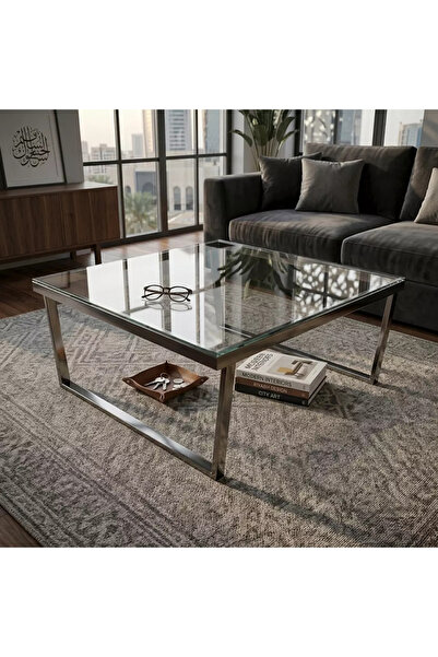Al Hadaya Mall Modern stainless steel coffee table - 100x100x48 cm - Black