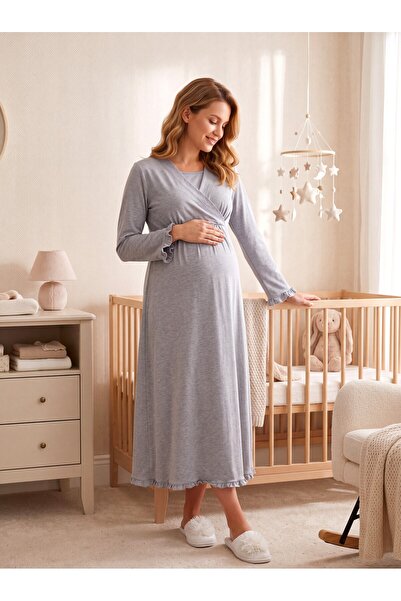 Lohussa Maternity Nightgowns - Gray - Long