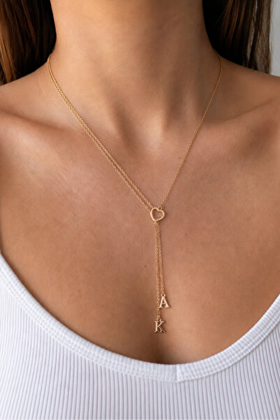 Zambak Jewelry Harf Sallantılı Kalpli Kişiye Özel Çelik Y Kolye