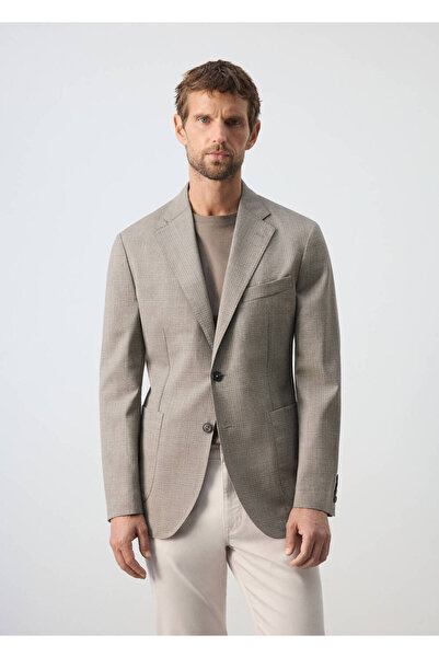 MANGO Man Yün karışımlı slim fit kareli ceket