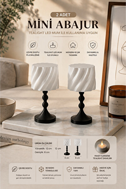 Dezora Home 2’li Dekoratif Masa Lambası – Tealight Işıklı Modern Abajur, 3D B...