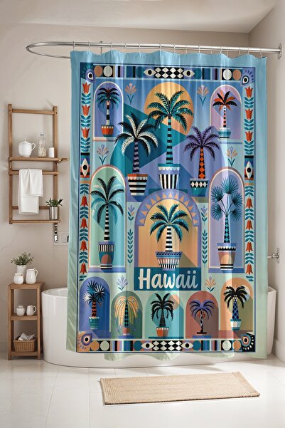 EVPANYA ستارة حمام منقوشة بتصميم نخيل في وعاء، ستارة حوض استحمام 175x200 سم