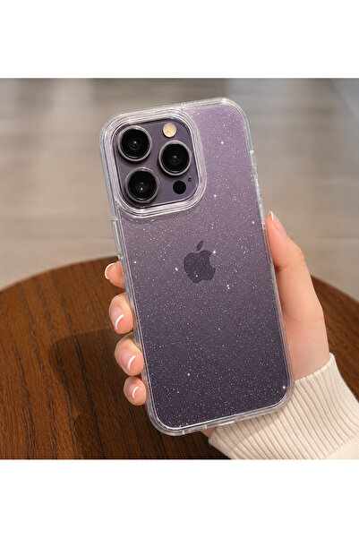 EDELFU iPhone 14 PRO MAX uyumlu - Simli Şeffaf Yumuşak Silikon Kapak, Darbeye...