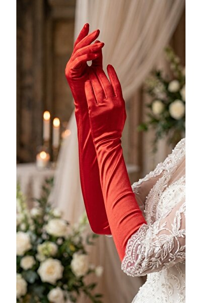 Massaltay Uzun Saten Gelin Eldiveni Beyaz Balo Eldiveni Düğün Nikah Nişan Abi...