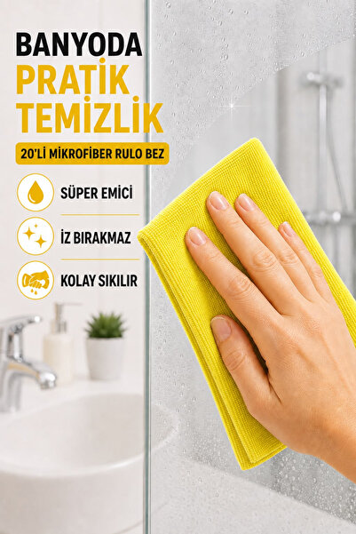 SİLVER HOME 20'li Rulo Mikrofiber Temizlik Bezi 25x30 cm Çok Amaçlı Lazer Kesim Süper Emici Kopart Kullan Sarı