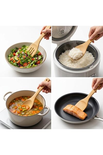 Generic 4-Piece Bamboo Wooden Cooking Utensil Set for Nonstick Pots & Pans Stirring & Serving, Heat Resistant, Organic Wood, Kitchen Tools