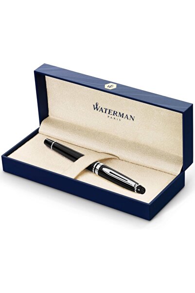 Waterman Expert Lake Siyah Krom Tasarımlı Roller Kalem, İnce Uç, Siyah Mürekk...