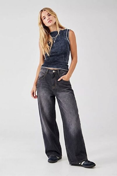 september island Jill Bleached Anthracite Vintage Distressed Detailed Baggy B...