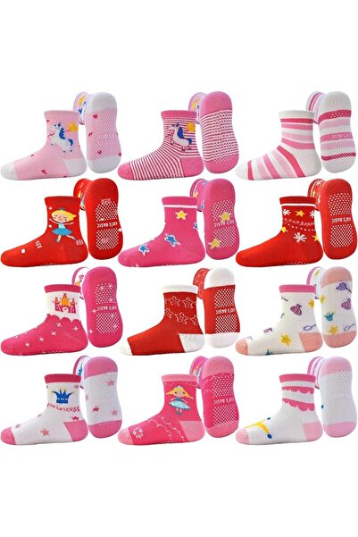 Tphone Non Slip Toddler Socks 12 Pairs Infant Baby Kids Grip Socks for Boy Gi...