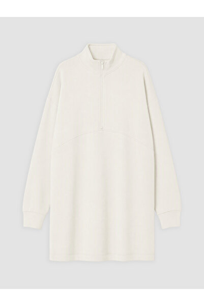 LC Waikiki Beyaz Dik Yaka Soft Touch Kadın Sweatshirt Tunik