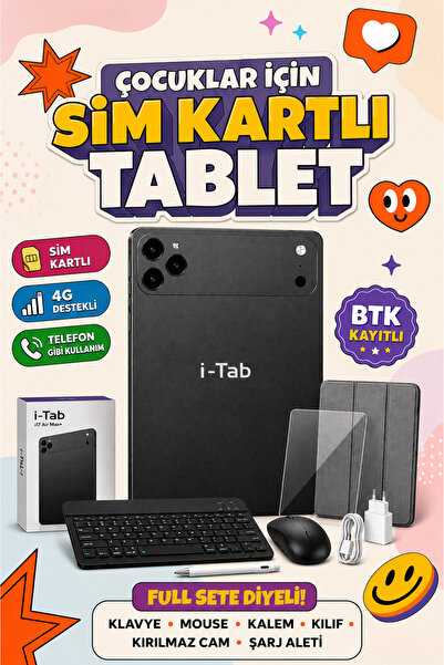 asfteknoloji 17 ProMax Sim Kartlı Tablet-Telefon BTK Kayıtlı Klavye+Mous+Kale...
