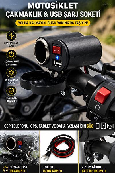 nelerbulurum Motosiklet Çakmaklık USB Şarj Soketi 12volt -45Volt arası Uyumlu...