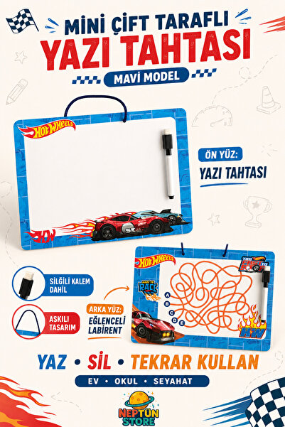 neptünstore Wheels Mini Çift Taraflı Yazı Tahtası – Silgili Kalemli ve Askılı