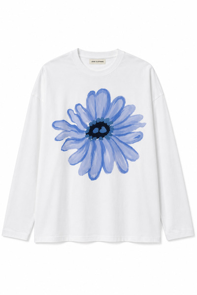 Jose Clothing Beyaz Baskılı Tesettüre Uygun Uzun Kollu Pamuklu Tişört