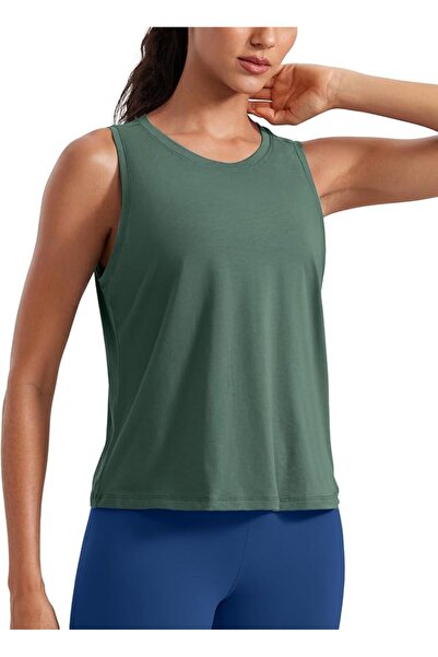 GENERAL C R Z Yoga High Neck Pima Cotton Sports Crop Tank Top Women Gym Worko...