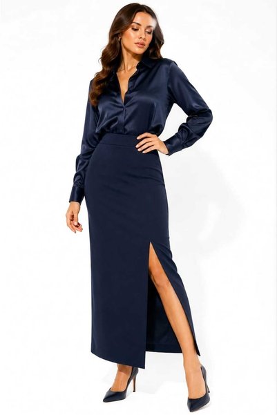 by ruzgar Above-The-Knee Slit Pencil Skirt with Drawstring Puerto Rican Fabric Long Maxi Pencil Skirt for Office and Special Occasions