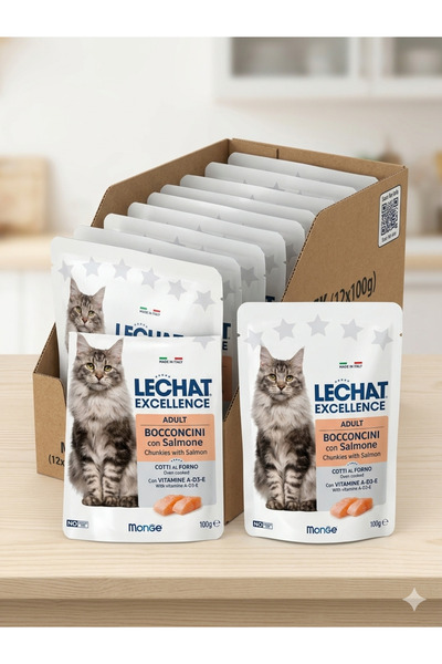 Lechat Exc طعام رطب متكامل للقطط البالغة النكهة: قطع صغيرة (Bocconcini) بالسل...